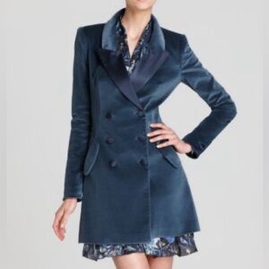 Rachel Zoe velvet Teal blue Double-Breasted Coat